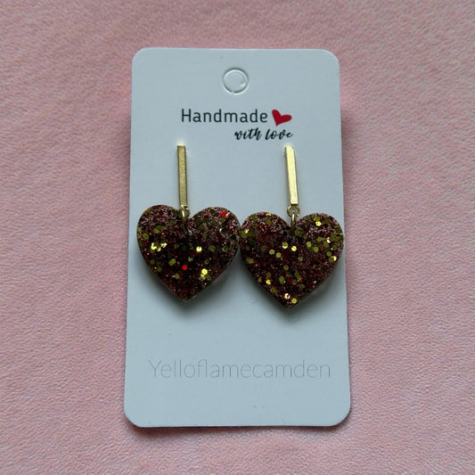 Handmade Glitter Heart Earrings – Resin Sparkle Drops