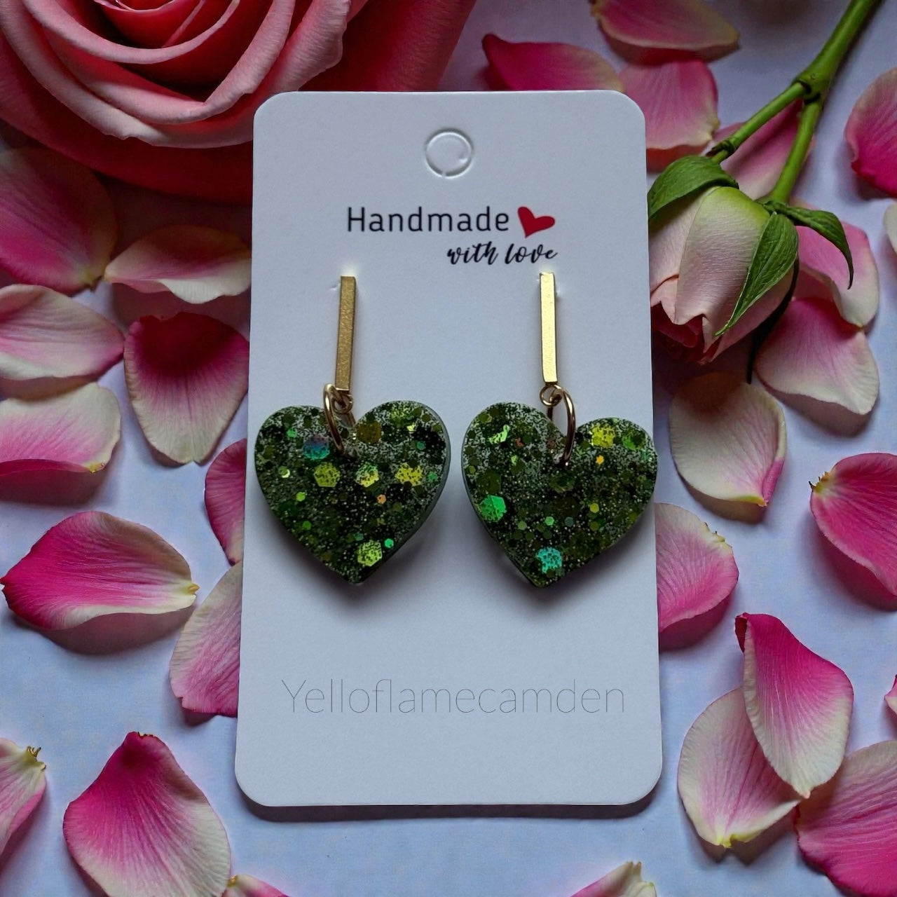 Handmade Glitter Heart Earrings – Resin Sparkle Drops