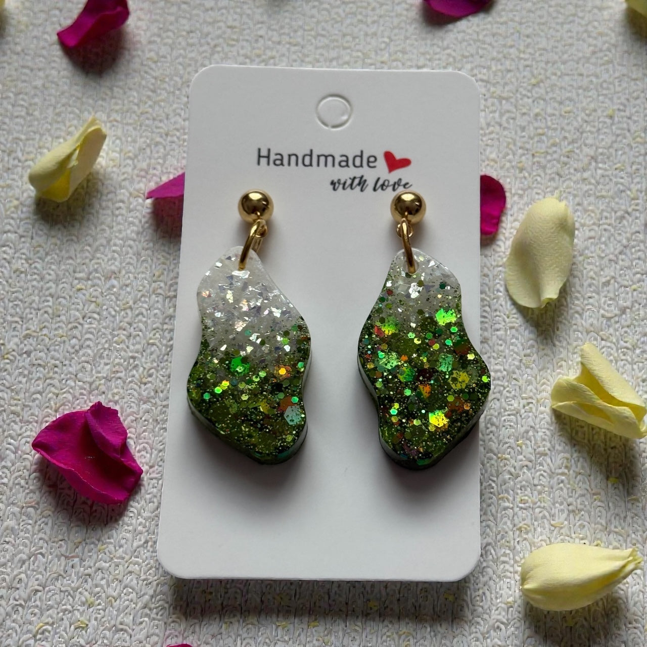 Handmade Abstract Glitter Earrings – Resin Mini Drop Design