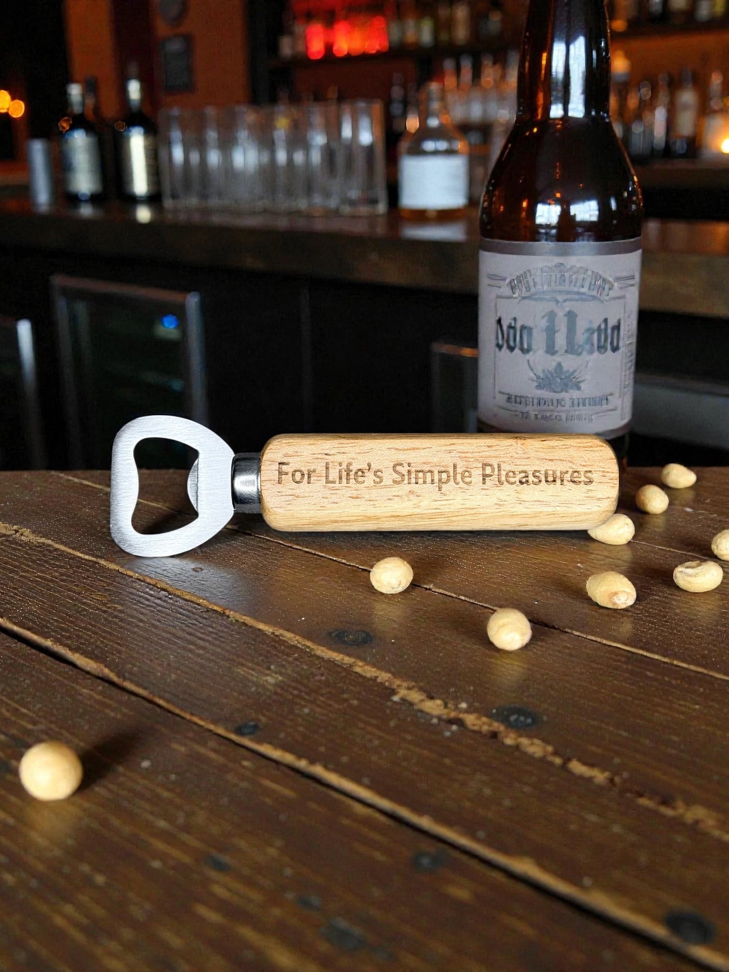 Personalised Wooden Bottle Opener – Engraved Gift for Him